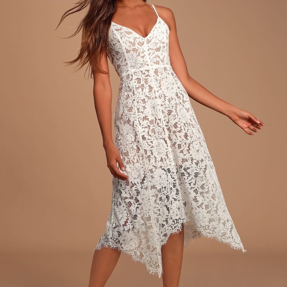 Lulus One Wish White Lace Midi Dress NWT
